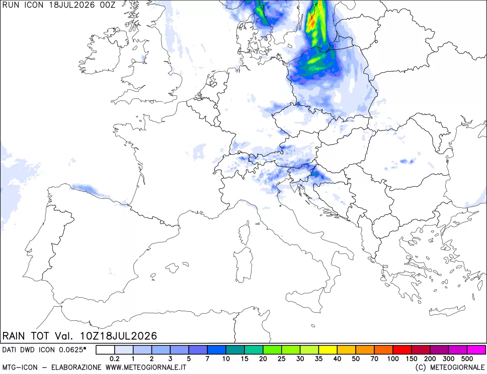 mappa Precipitazioni totali dal primo giorno