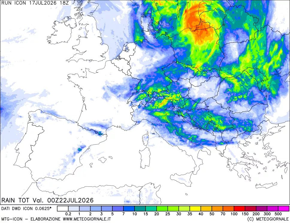 mappa Precipitazioni totali dal primo giorno