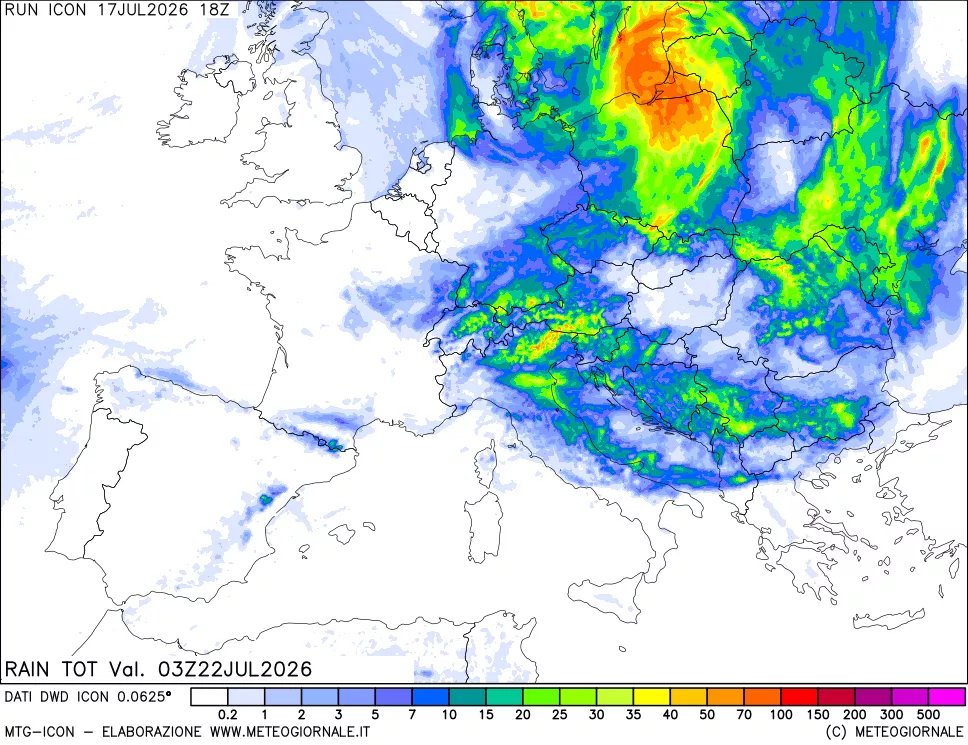 mappa Precipitazioni totali dal primo giorno