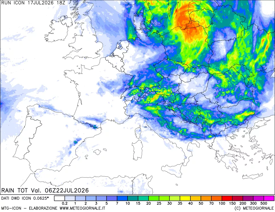 mappa Precipitazioni totali dal primo giorno