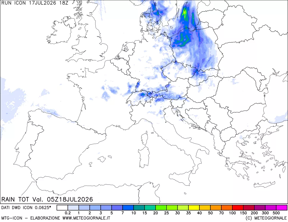 mappa Precipitazioni totali dal primo giorno
