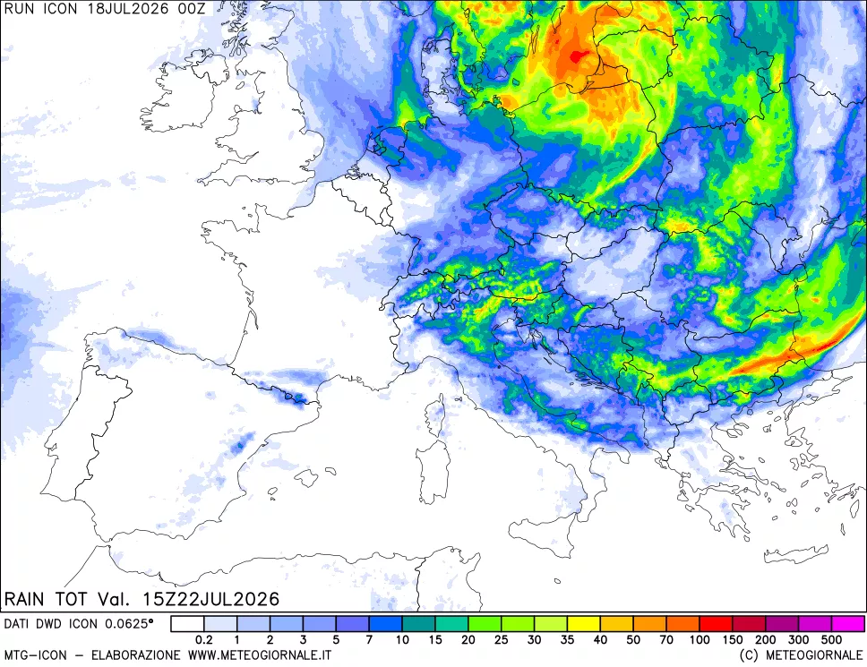 mappa Precipitazioni totali dal primo giorno
