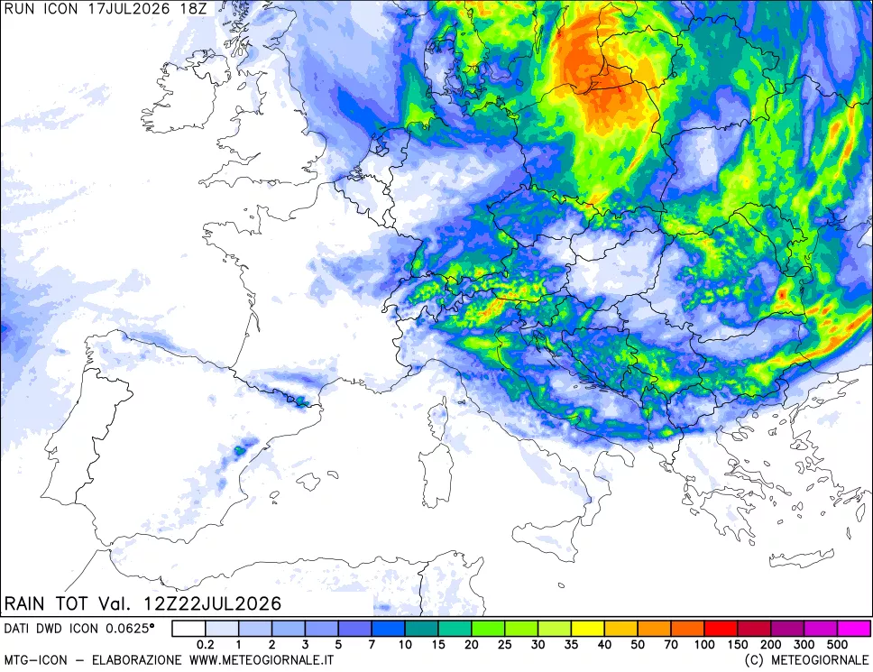 mappa Precipitazioni totali dal primo giorno