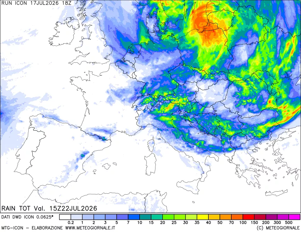 mappa Precipitazioni totali dal primo giorno