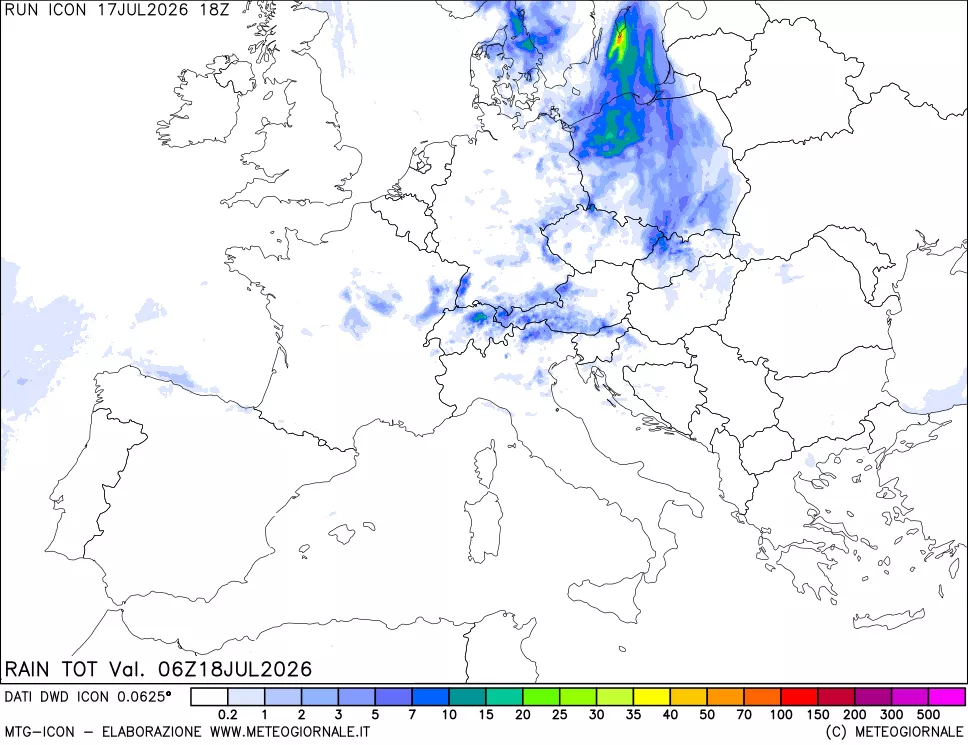 mappa Precipitazioni totali dal primo giorno