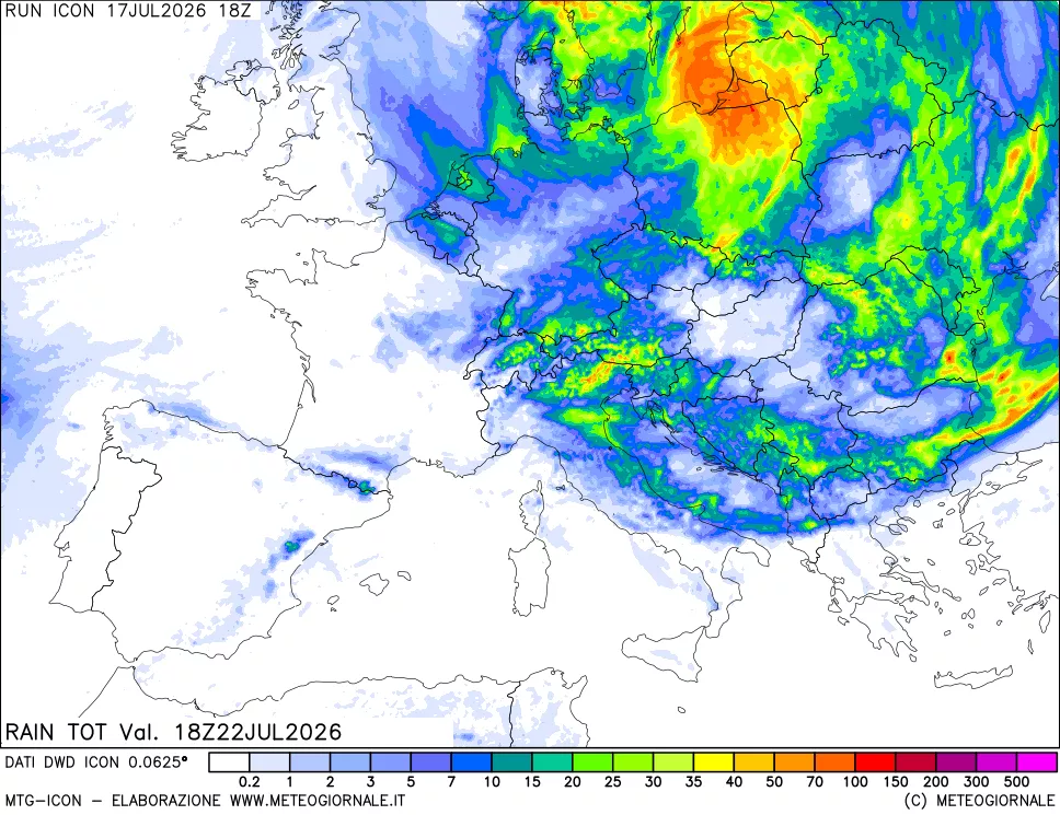 mappa Precipitazioni totali dal primo giorno