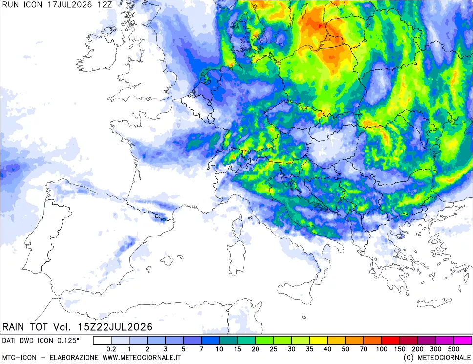 mappa Precipitazioni totali dal primo giorno