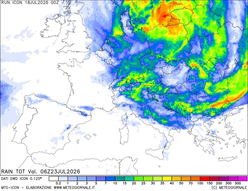 mappa Precipitazioni totali dal primo giorno