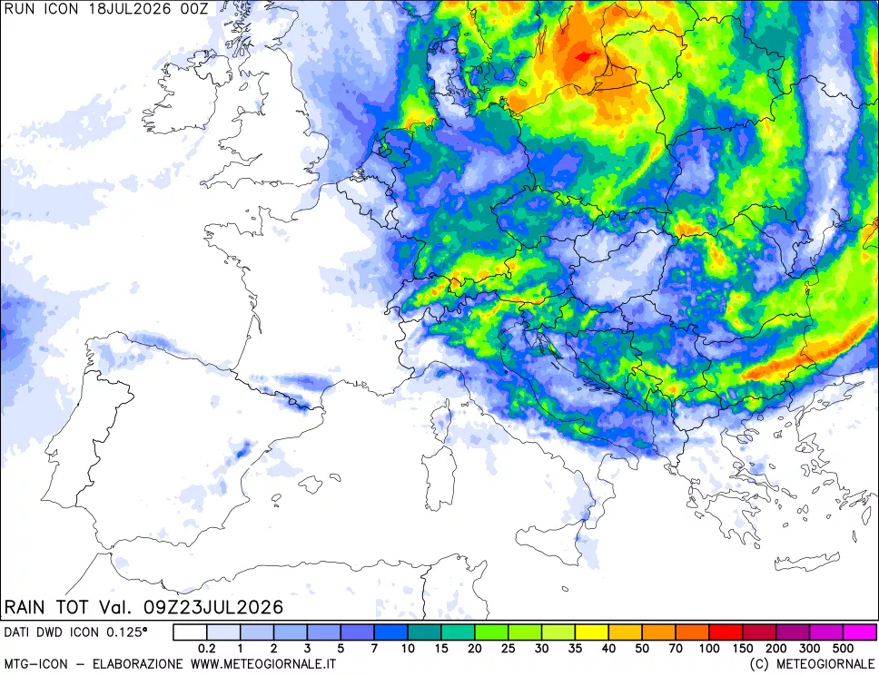 mappa Precipitazioni totali dal primo giorno