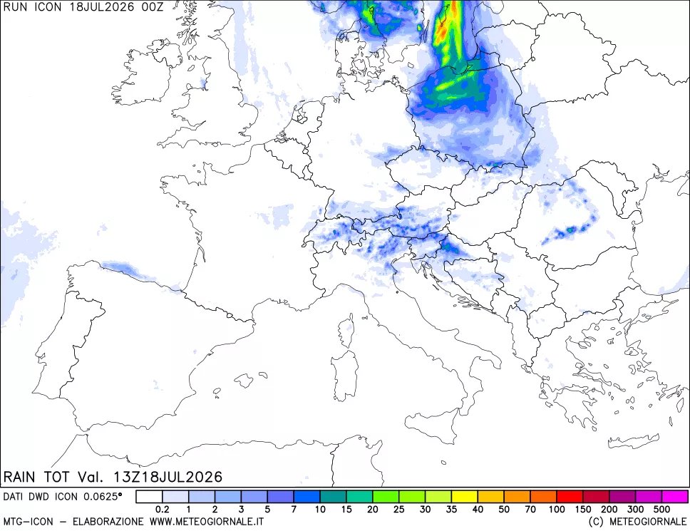 mappa Precipitazioni totali dal primo giorno