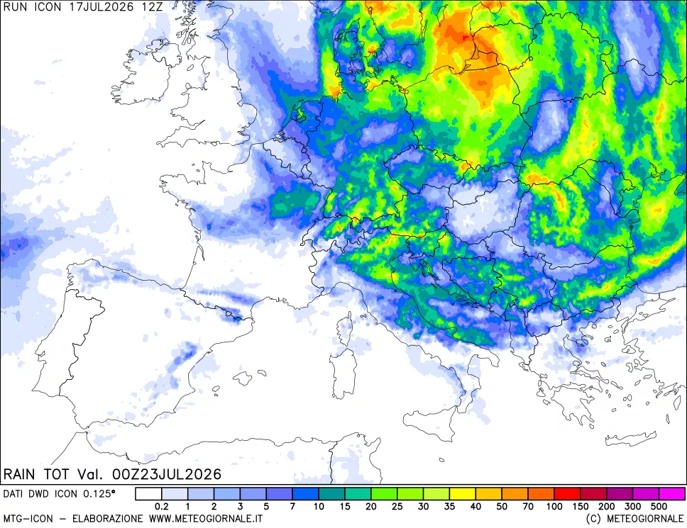 mappa Precipitazioni totali dal primo giorno