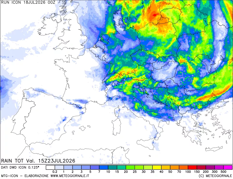 mappa Precipitazioni totali dal primo giorno