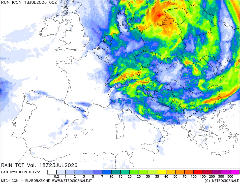 mappa Precipitazioni totali dal primo giorno