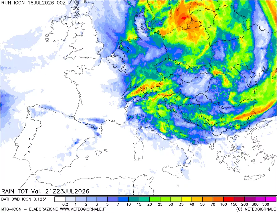mappa Precipitazioni totali dal primo giorno