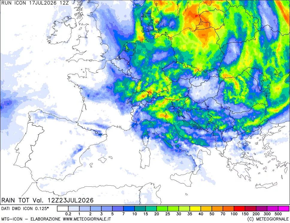 mappa Precipitazioni totali dal primo giorno