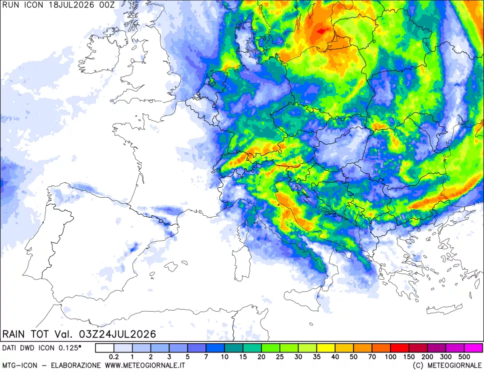 mappa Precipitazioni totali dal primo giorno