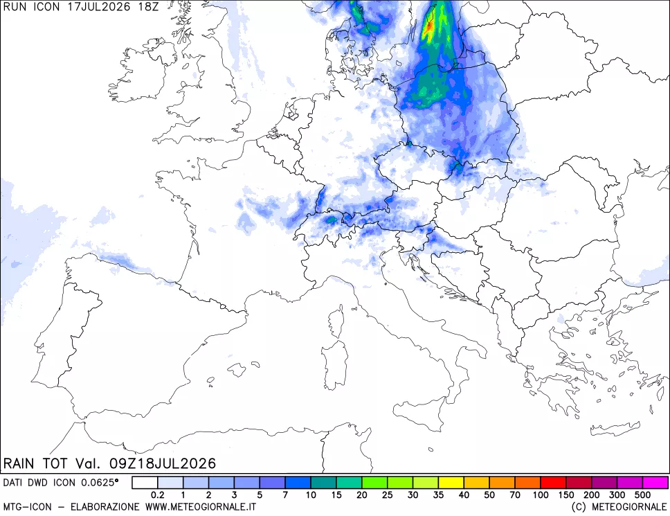 mappa Precipitazioni totali dal primo giorno