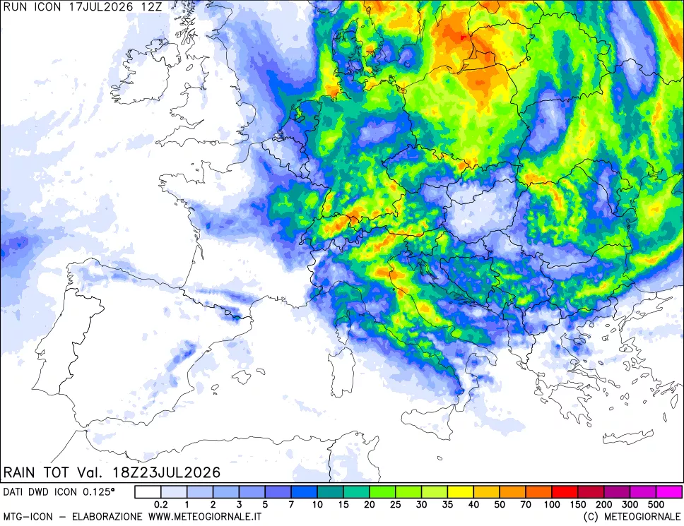 mappa Precipitazioni totali dal primo giorno