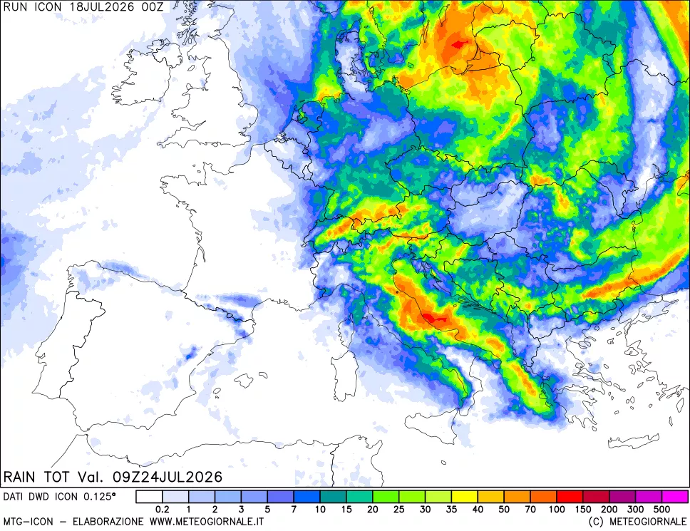 mappa Precipitazioni totali dal primo giorno