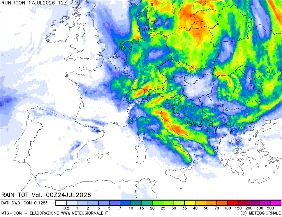 mappa Precipitazioni totali dal primo giorno