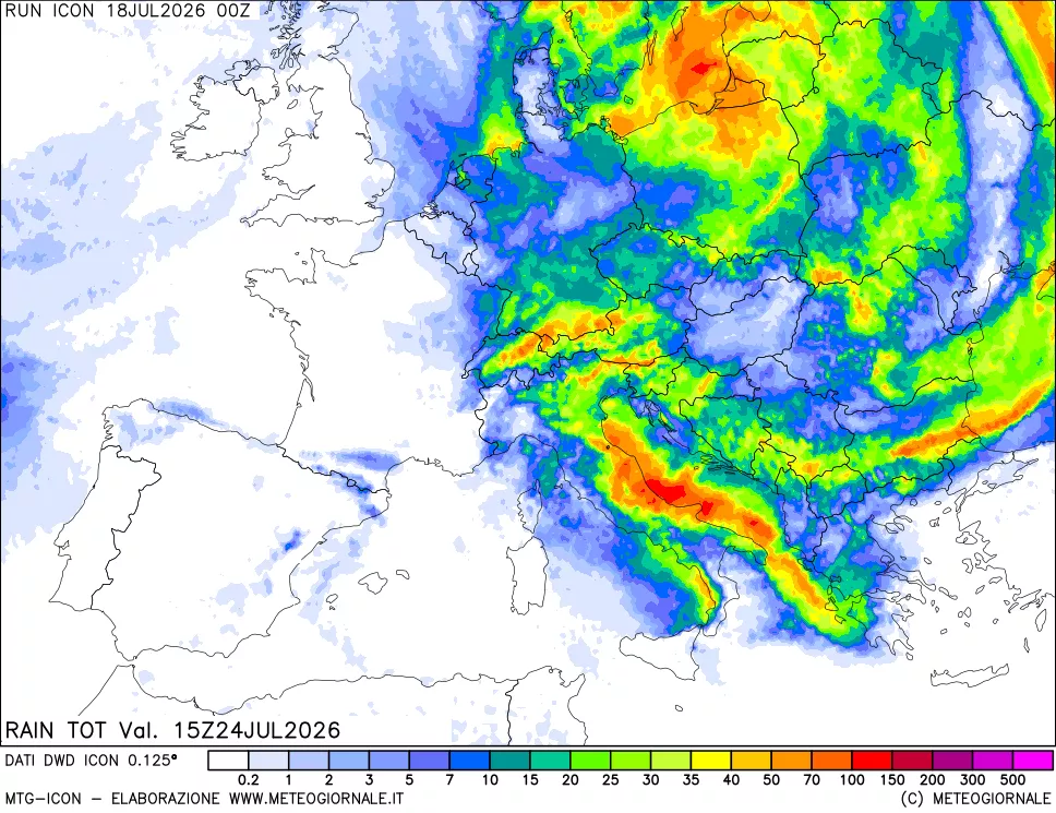 mappa Precipitazioni totali dal primo giorno