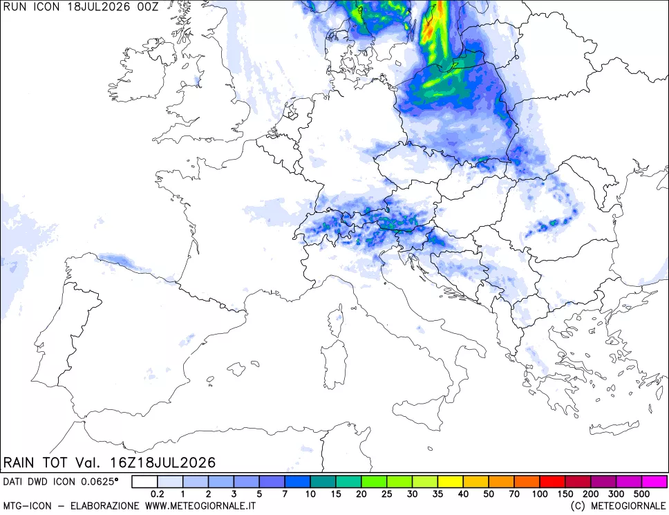mappa Precipitazioni totali dal primo giorno