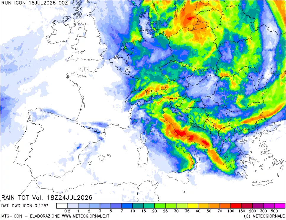 mappa Precipitazioni totali dal primo giorno