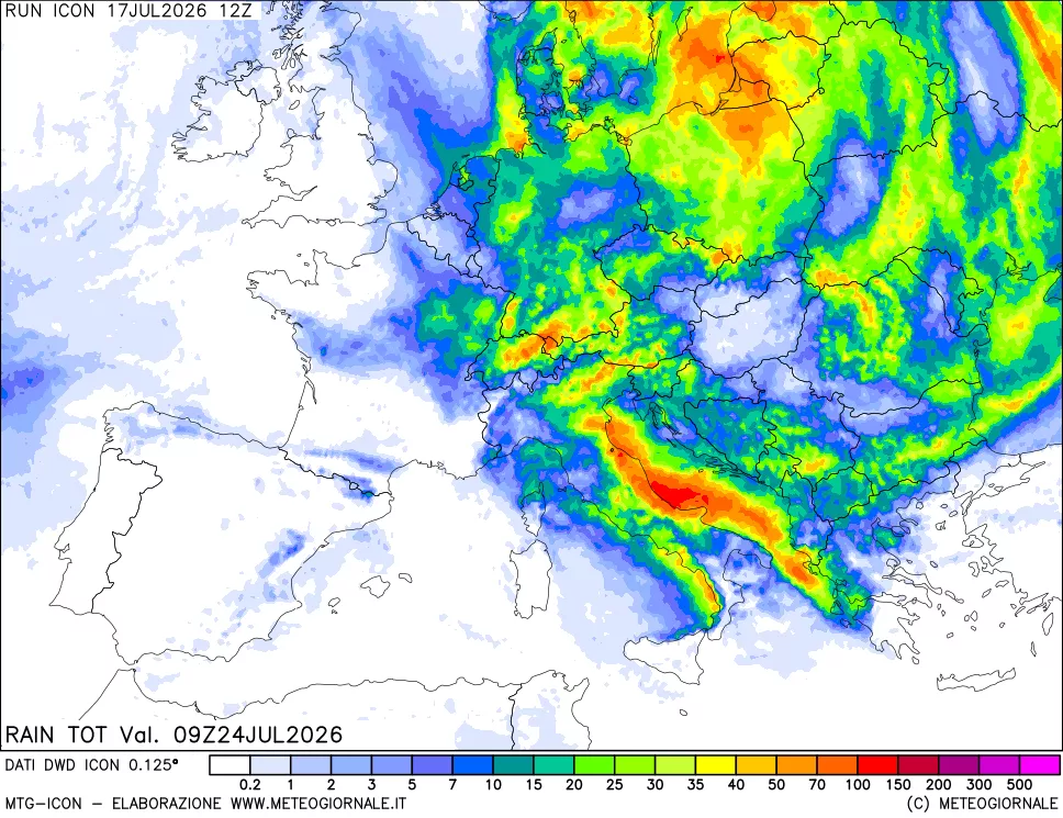 mappa Precipitazioni totali dal primo giorno