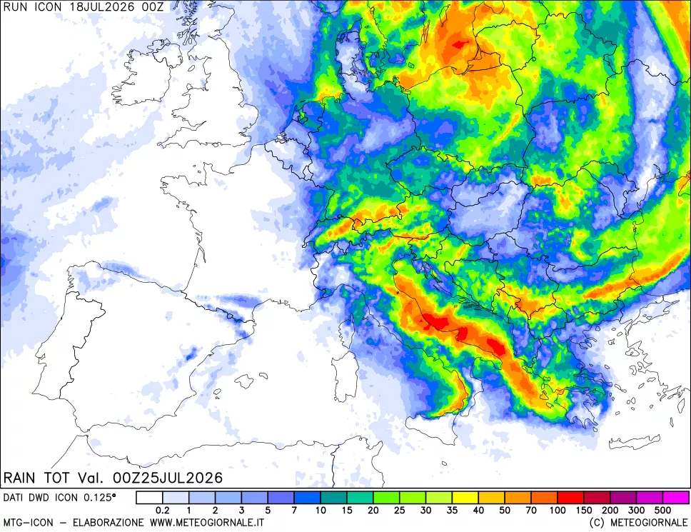 mappa Precipitazioni totali dal primo giorno