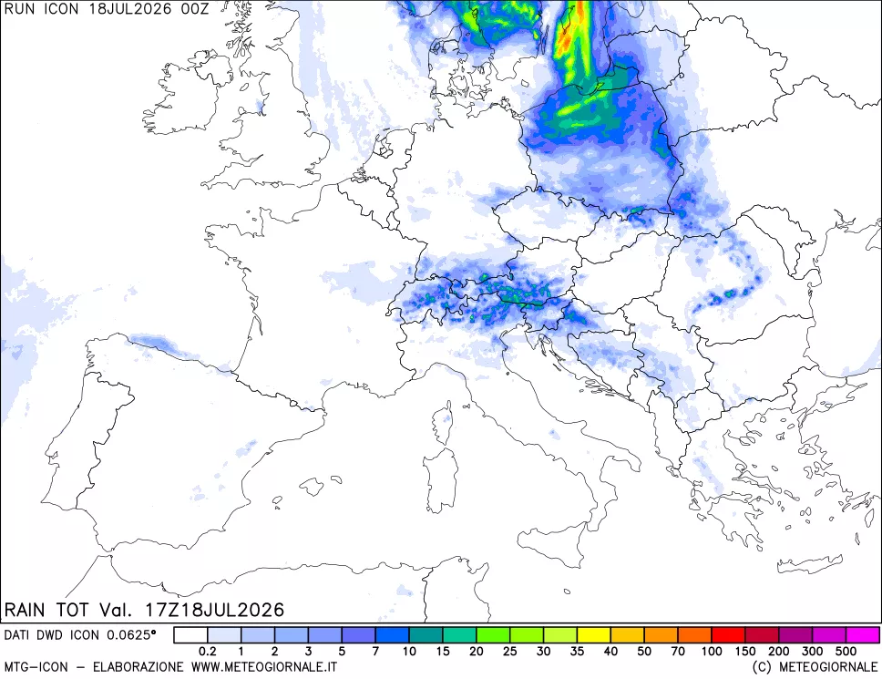 mappa Precipitazioni totali dal primo giorno