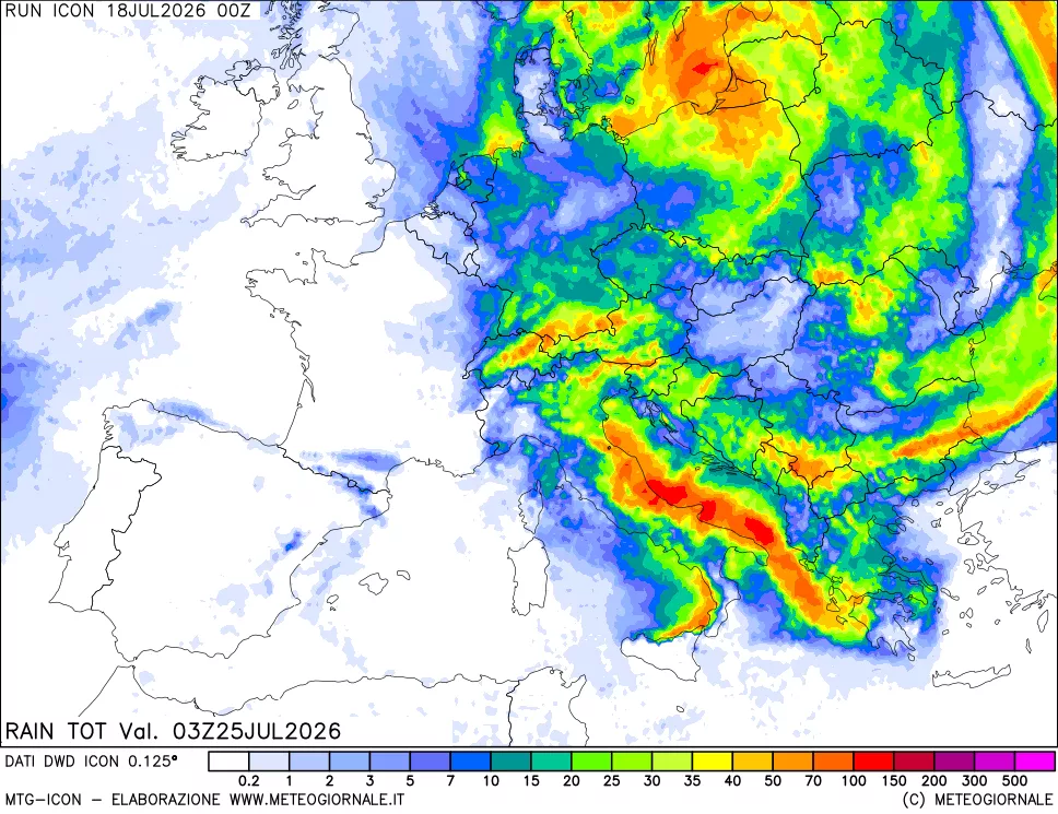 mappa Precipitazioni totali dal primo giorno