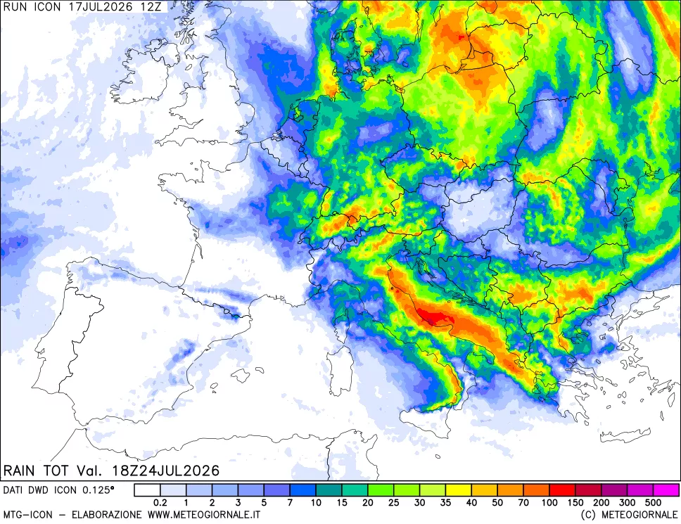 mappa Precipitazioni totali dal primo giorno