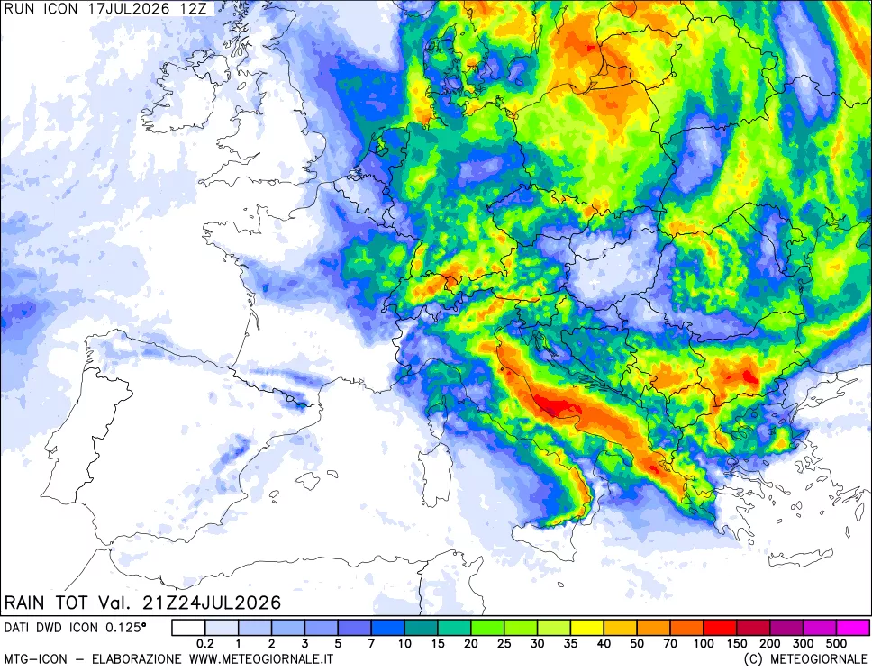 mappa Precipitazioni totali dal primo giorno