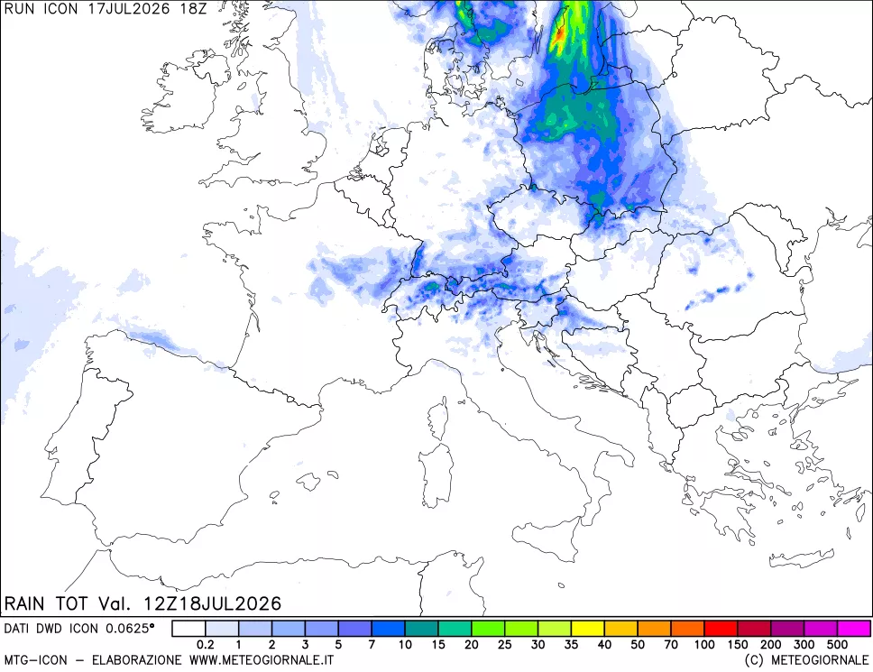 mappa Precipitazioni totali dal primo giorno