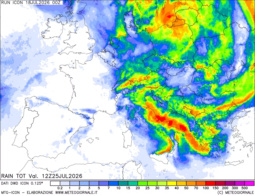 mappa Precipitazioni totali dal primo giorno