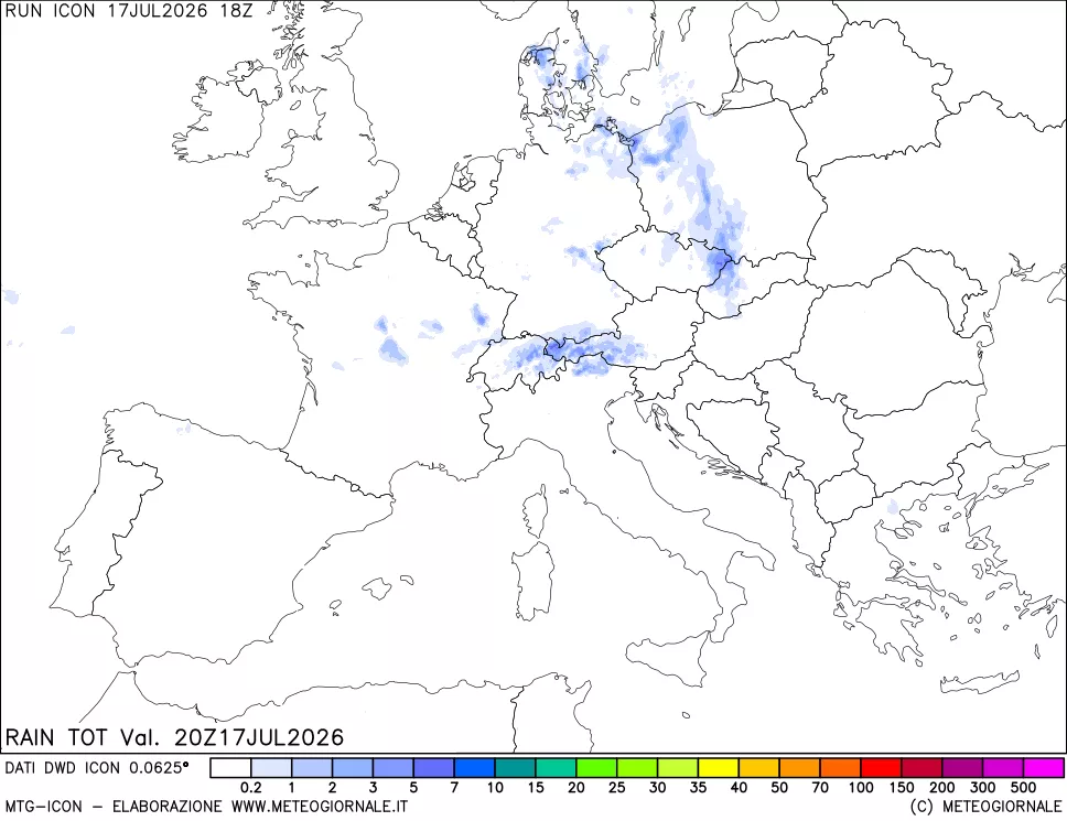 mappa Precipitazioni totali dal primo giorno