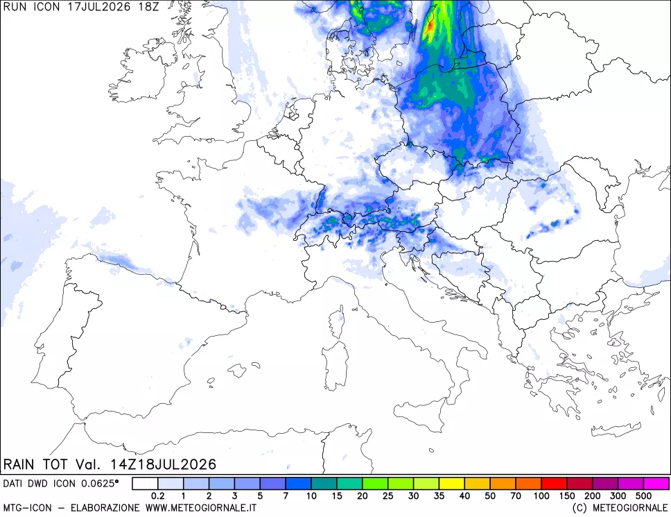 mappa Precipitazioni totali dal primo giorno
