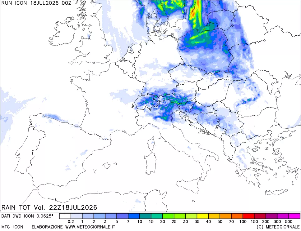 mappa Precipitazioni totali dal primo giorno