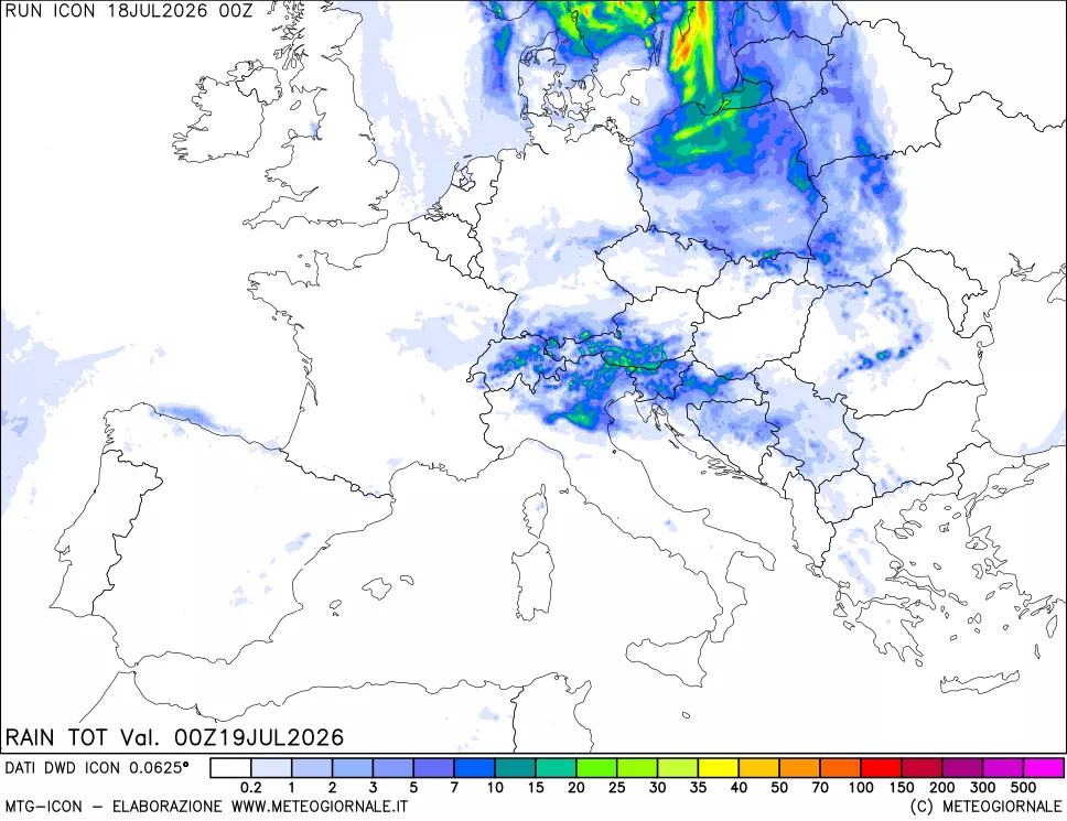 mappa Precipitazioni totali dal primo giorno