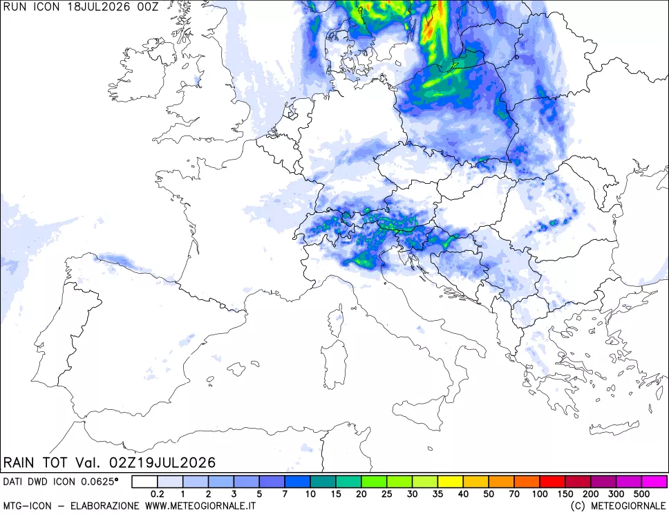 mappa Precipitazioni totali dal primo giorno