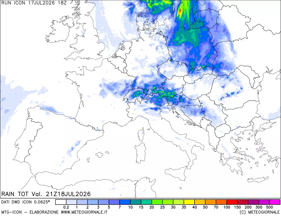 mappa Precipitazioni totali dal primo giorno