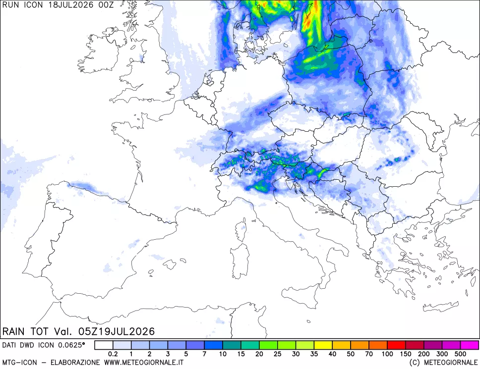 mappa Precipitazioni totali dal primo giorno