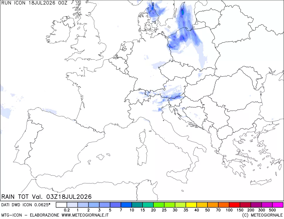 mappa Precipitazioni totali dal primo giorno