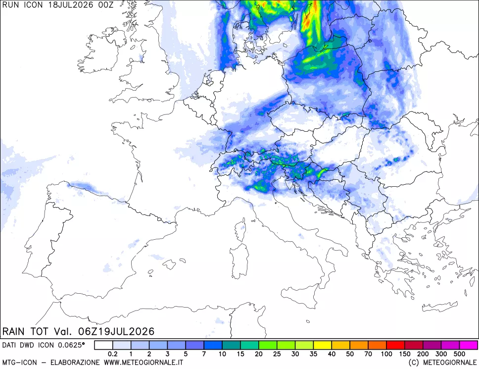 mappa Precipitazioni totali dal primo giorno
