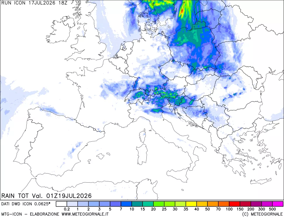 mappa Precipitazioni totali dal primo giorno