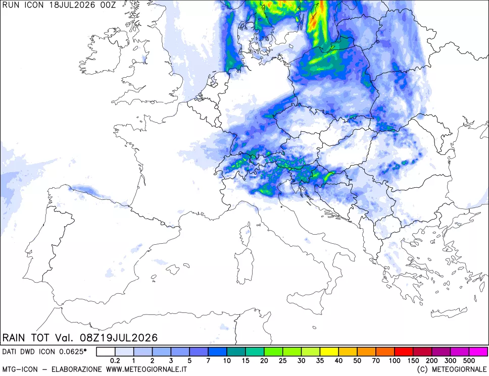 mappa Precipitazioni totali dal primo giorno