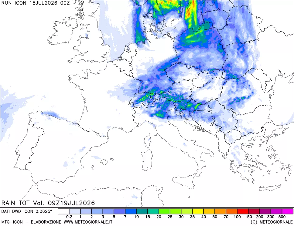 mappa Precipitazioni totali dal primo giorno