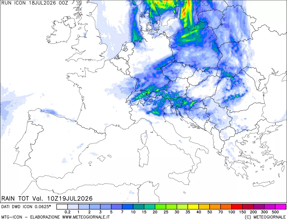 mappa Precipitazioni totali dal primo giorno