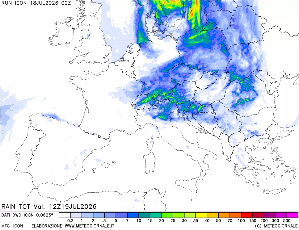 mappa Precipitazioni totali dal primo giorno