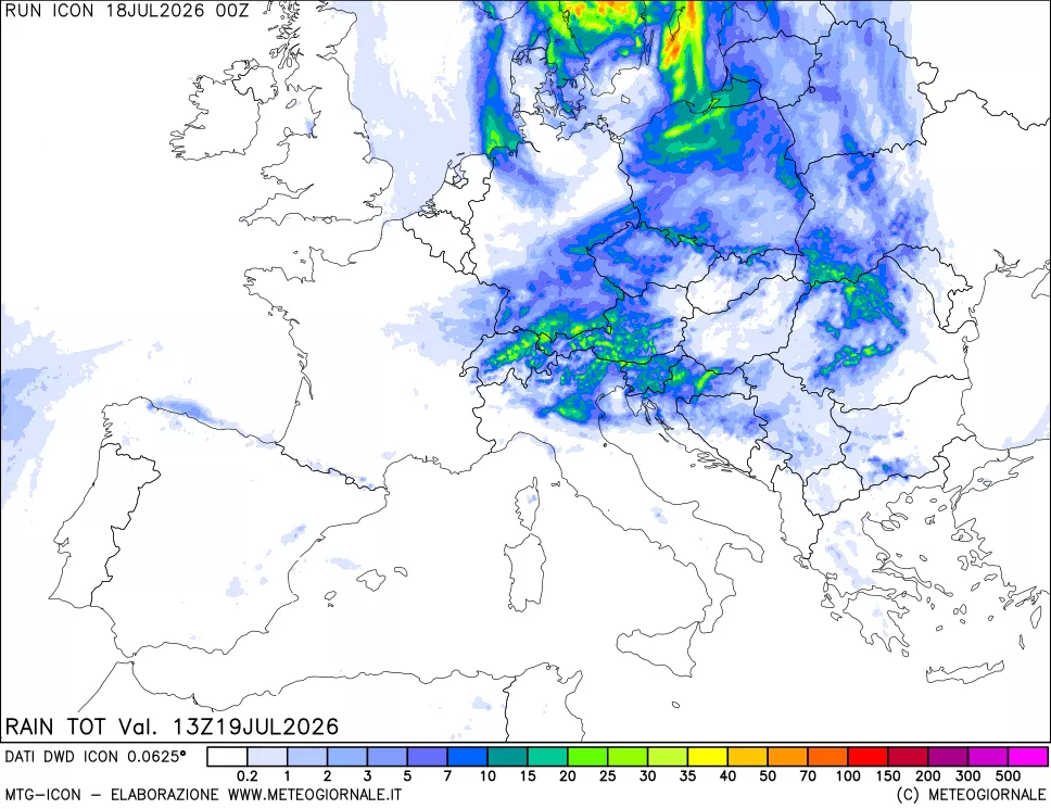 mappa Precipitazioni totali dal primo giorno